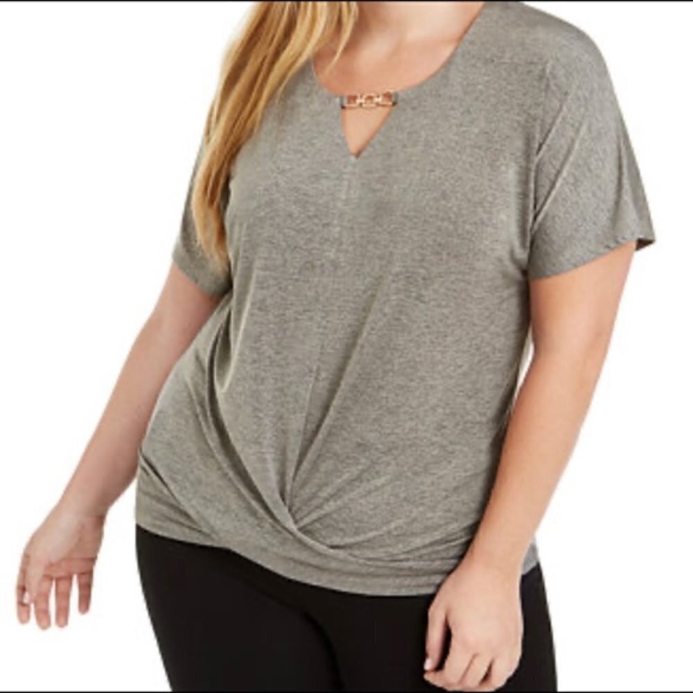 JM Collection Plus Size Twist-Front Top 3x